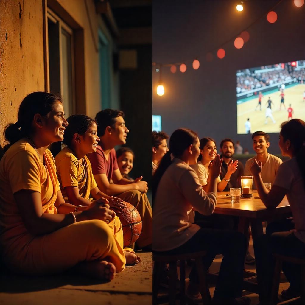 Contrasting scenes of Indian fans watching NBA Finals in rural and urban settings. Contrasting scenes of Indian fans watching NBA Finals in rural and urban settings.