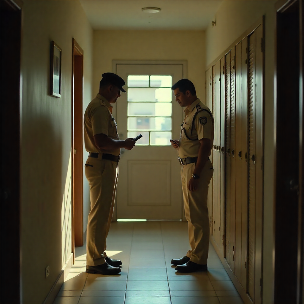 Raid scene with vigilance officers inspecting documents