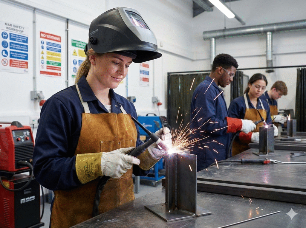 A split-screen comparison showing an old manual ITI workshop from 1960 versus a modern, high-tech PM-SETU Skill Hub with robotic arms and 3D printers.